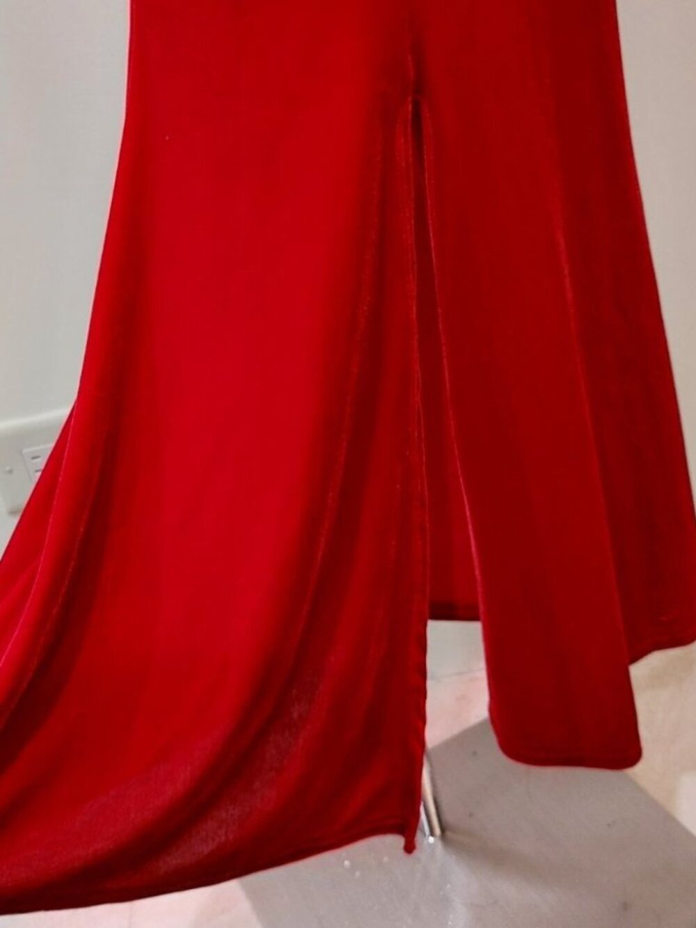 π₯SHOWSTOPPER!π₯VTG Velvet/ Rhinestones/ Mesh Bodycon Maxi Dress in Red - Picture 10 of 16
